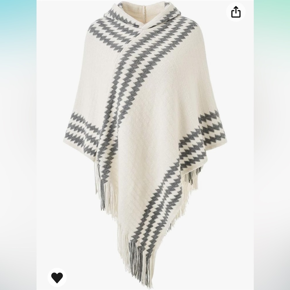 Hooded Zigzag Striped Knit Cape Poncho Sweater